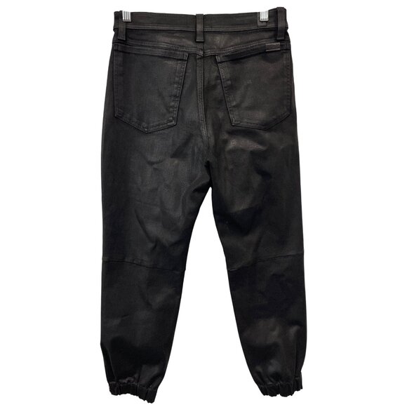 7 For All Mankind Pants Size 27 Darte Coated Boyfriend Jogger Pants Black Grunge - Picture 4 of 11